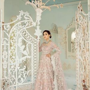 Embroidered Light Pink Long Sleeve Formal Dress - Women Dresses